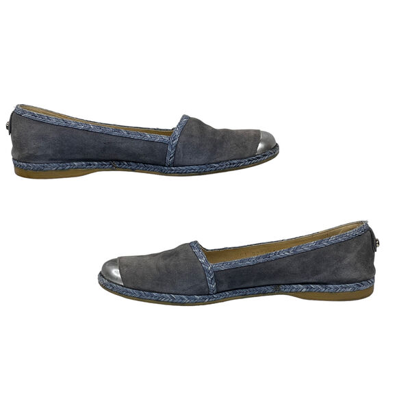 Stuart Weitzman Blue Mirror Flat 6.5 Cap Toe Tipadrille Espadrille Loafer FLAW - Picture 4 of 10